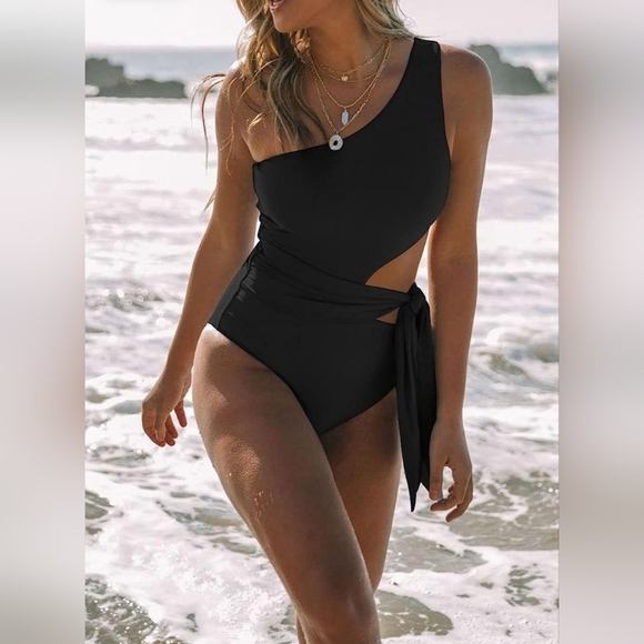One Shoulder - Tie Side - Cut Out - Bathing Suit - Picture 2 of 4